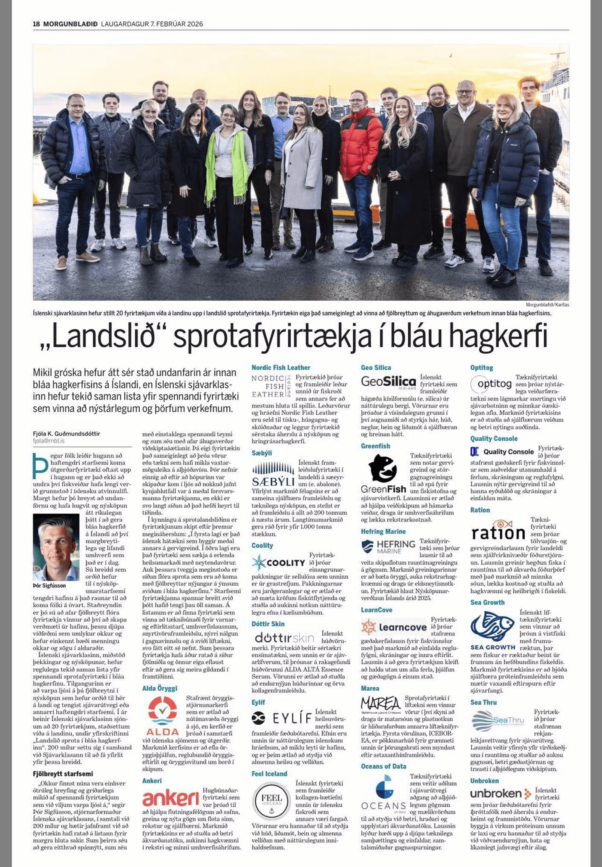 Morgunblaðið feature on the National Team of Iceland – Blue Economy Startups 2026